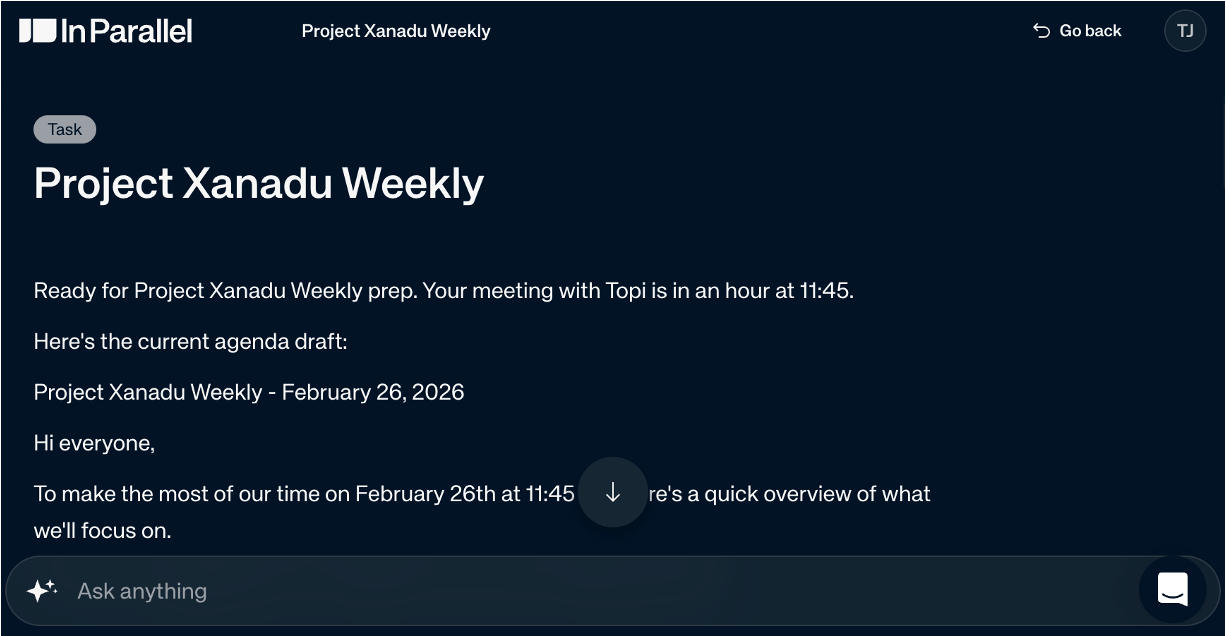 AI chat on the meeting brief