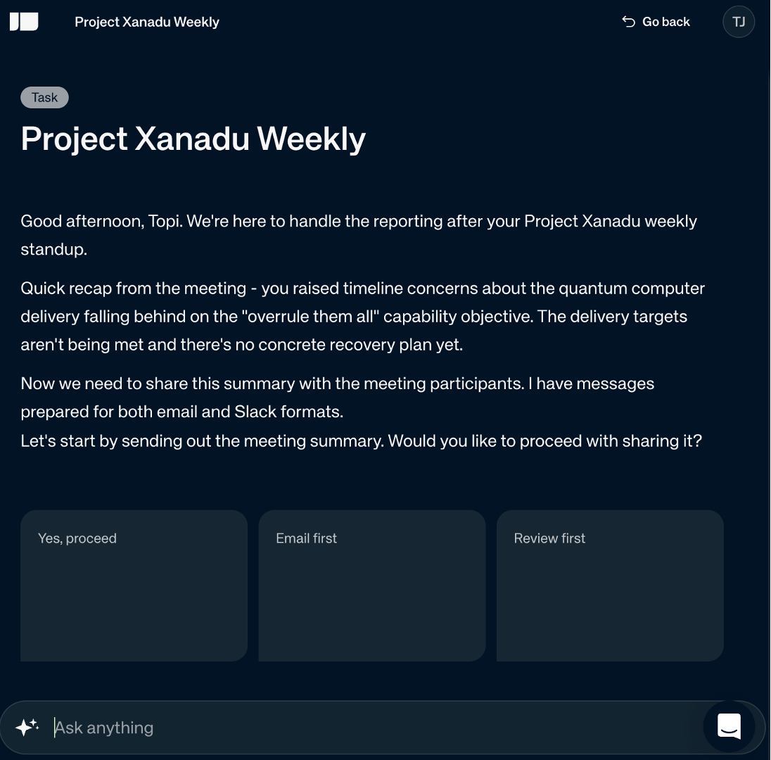 AI chat on the post-meeting report