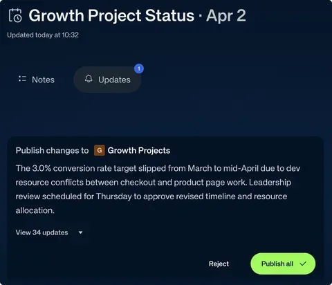 Changelog review — approve or reject observations before they enter your plan