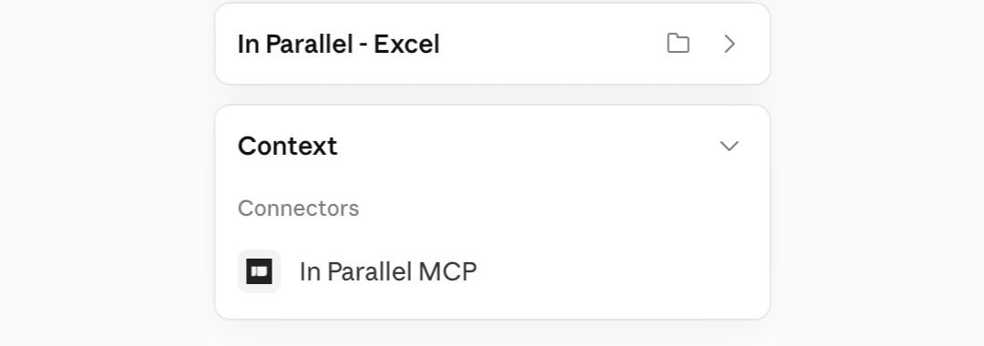 The Context panel showing In Parallel MCP listed under Connectors
