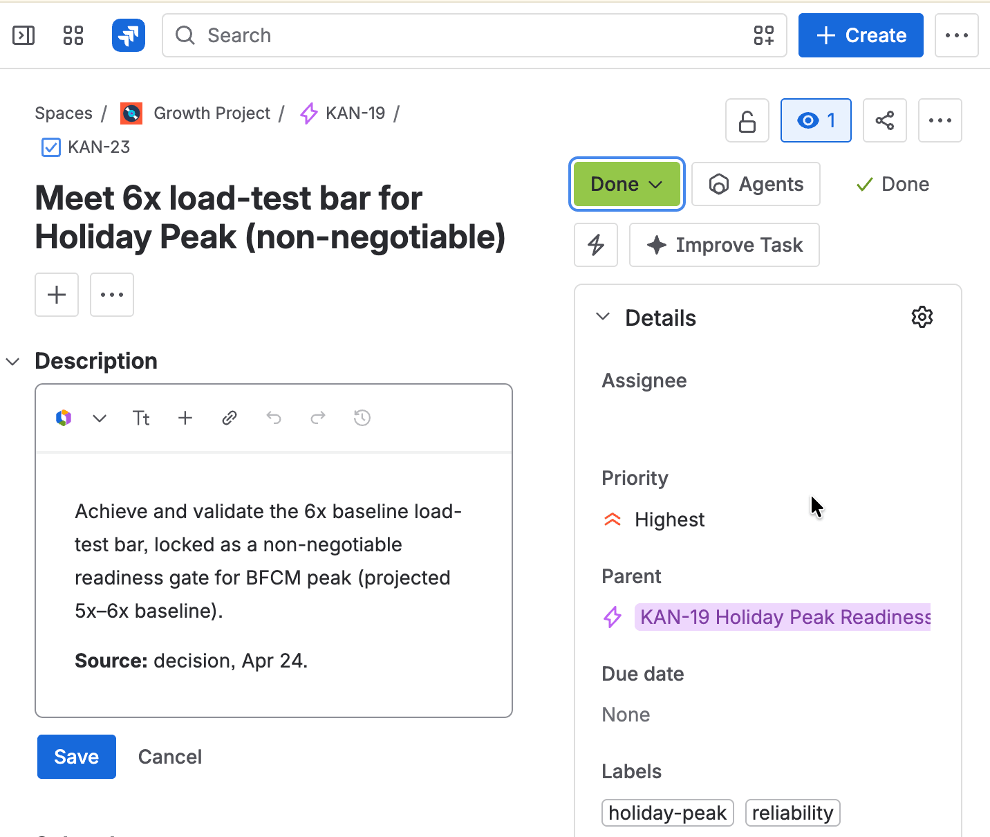 A Jira issue detail with a Source: decision, Apr 24 line linking it back to In Parallel