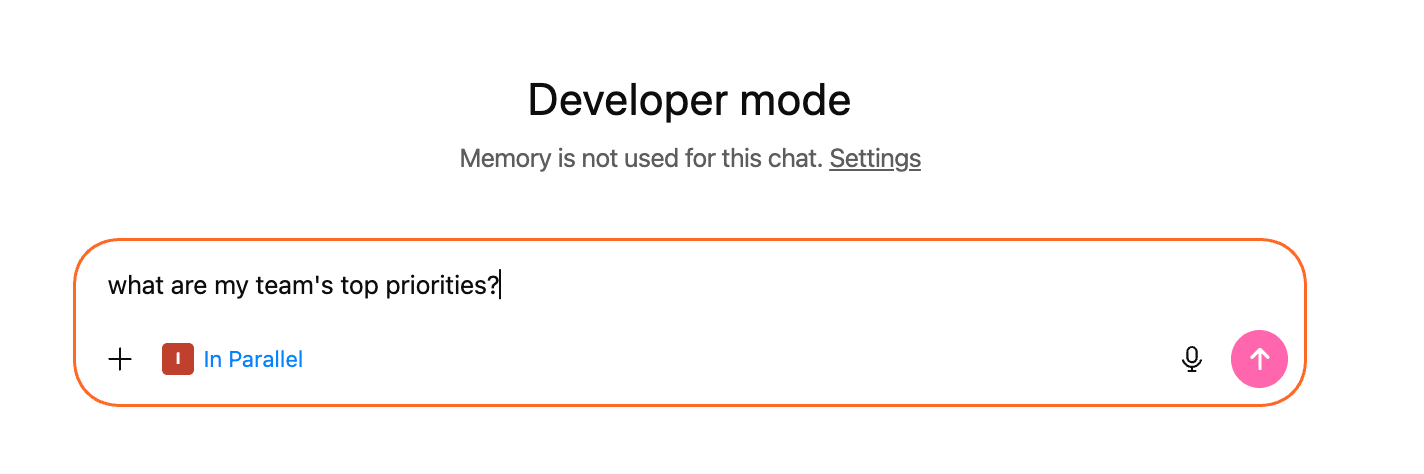 ChatGPT composer with the In Parallel connector active and a question typed in