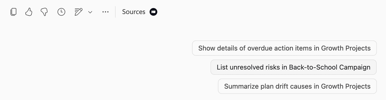 Copilot answer footer showing In Parallel Sources and suggested follow-up prompts