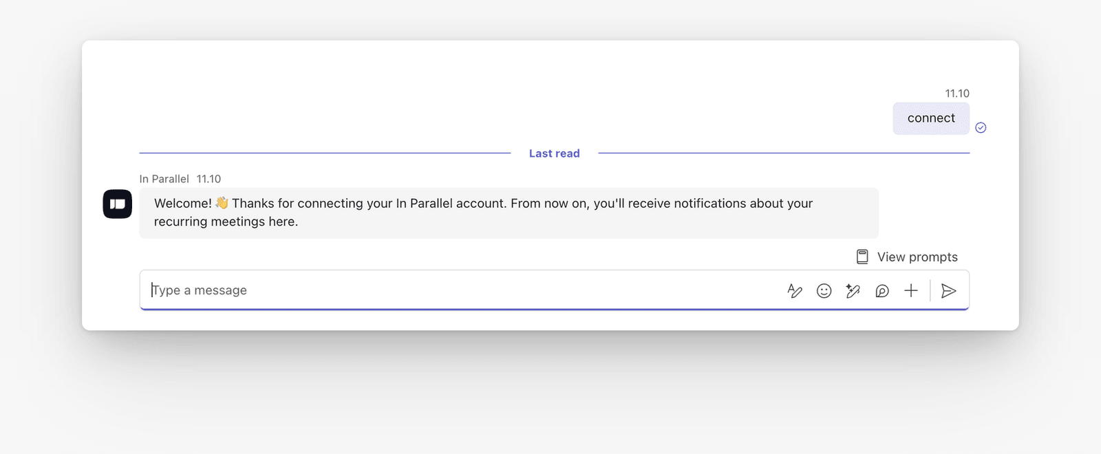 In Parallel personal Teams app confirming that Teams is connected