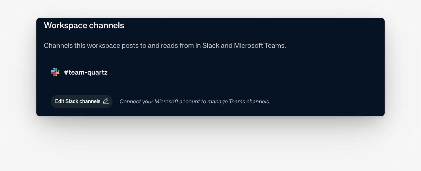 A Slack channel connected under Workspace Meetings & channels