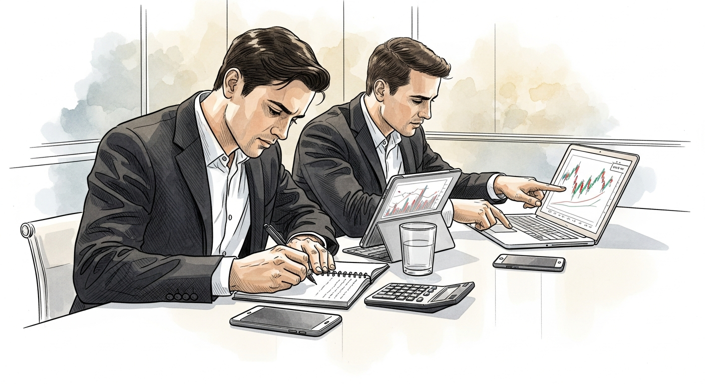 Financial services operations team reviewing compliance documentation in a modern European office